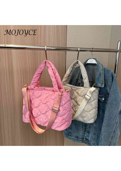 Siyah Kadın Crossbody Çanta Düz Renk Naylon Pamuk-Yastıklı Üstten Saplı Çanta Rahat Fermuar Kış Moda Kapitone Bayanlar Büyük Tote (Yurt Dışından) fiyatları