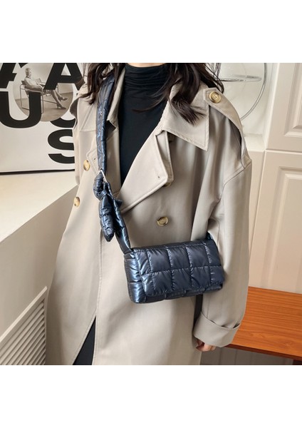 Gümüş Moda Pilili Kapitone Pamuk Yastıklı Izgara Çanta Kadın Büyük Kapasiteli Omuz Messenger Çanta Tasarım Satchel Alışveriş Çantası Çanta (Yurt Dışından) indirimleri