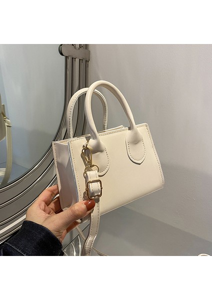 Beyaz 2022 Yeni Kadın Deri Küçük Kare Çanta Lüks En Saplı Çanta Kalın Zincir Omuz Crossbody Messenger Çanta Satchel Çanta (Yurt Dışından)