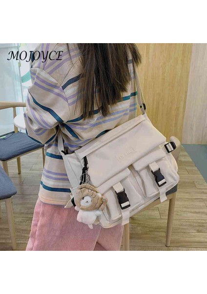 Beyaz Casual Bayanlar Crossbody Çanta Çok Cepler Crossbody Messenger Çanta Kolye Dekor Bayanlar Kız Için Naylon Crossbody Çanta Fermuar (Yurt Dışından) modelleri