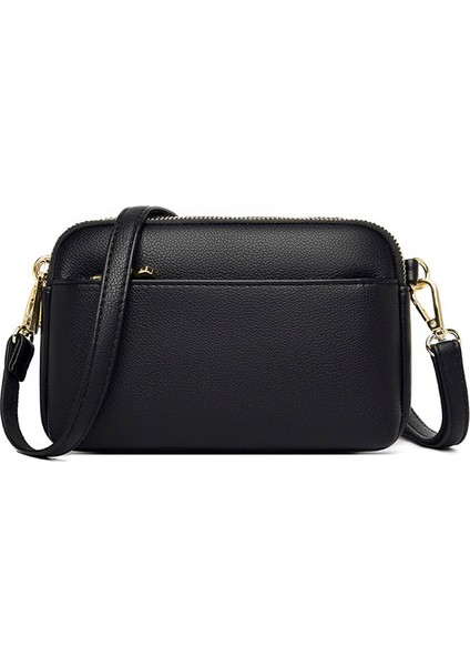 Siyah Klasik Kadın Pu Çanta Küçük Kare Vintage Bayanlar Crossbody Çanta Fermuar Crossbody Messenger Çanta Kızlar Için Seyahat Çantası (Yurt Dışından)