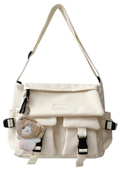 Beyaz Moda Bayanlar Crossbody Çanta Çok Cepler Crossbody Çanta Kolye Dekor Bayanlar Kız Için Crossbody Messenger Çanta Fermuar (Yurt Dışından)
