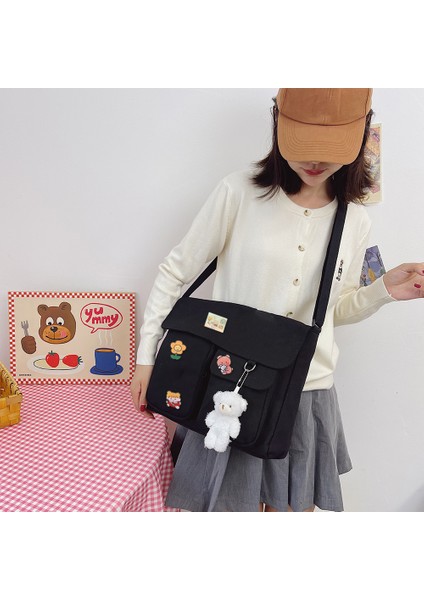 Siyah Haki Harajuku Tuval Kadın Crossbody Çanta Öğrenciler Rahat Kadın Çanta Omuz Çantaları Genç Kız Askılı Çanta Satchels Gizli Sakli Konusmalar (Yurt Dışından) fırsatları