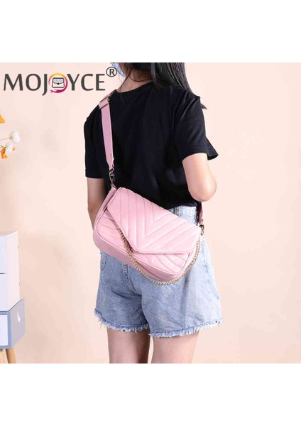 Pembe Kadın Crossbody Çanta Deri Pu Omuz Çanta Zincirleri Eşkenar Dörtgen Desen Küçük Para Çantası ile Seyahat Bayan Günlük Çanta (Yurt Dışından) indirimleri