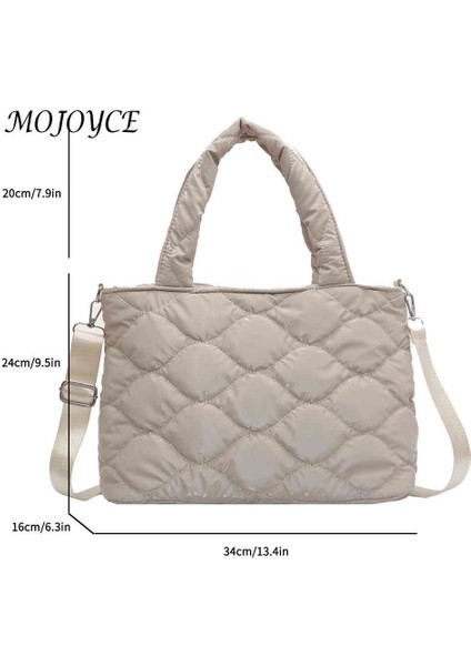 Gümüş Kadın Kadın Aşağı Çanta Düz Renk Naylon Pamuk-Yastıklı Alışveriş Çantası Rahat Fermuar Kış Moda Kapitone Bayanlar Büyük Tote (Yurt Dışından)