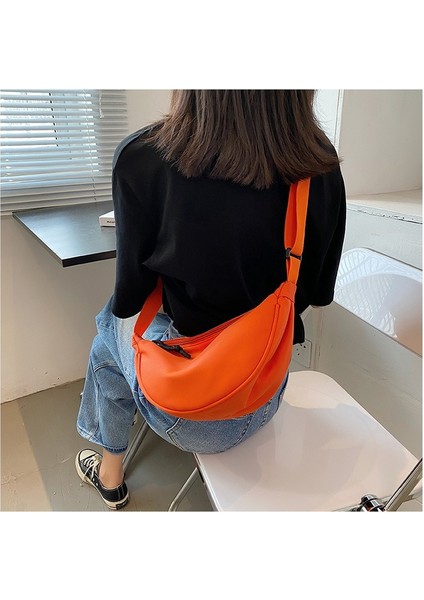 Turuncu Crossbody Kanvas Tek Kollu Çanta Kadınlar Için 2022 Kore Tarzı Basit Hobos Göğüs Çantası Öğrenciler Omuzdan Askili Çanta Ayarlanabilir Askılı (Yurt Dışından)