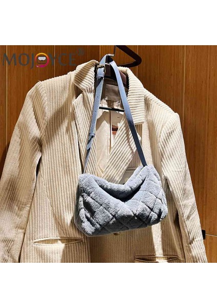 Siyah Sonbahar Kış Bayanlar Crossbody Çanta Eşkenar Dörtgen Desen Peluş Omuz Çantası Rahat Katı Yumuşak Taşınabilir Ayarlanabilir Kızlar Için Alışveriş (Yurt Dışından) fırsatları