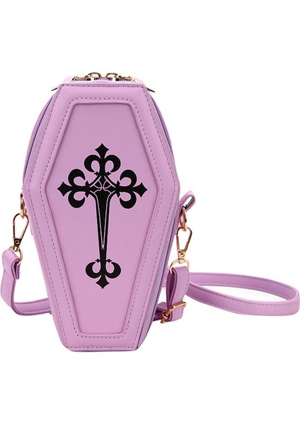 Mor Retro Crossbody Çanta Tabut Şekli Gotik Messenger Kılıfı Pu Deri Omuz Çantası Küçük Çapraz Cadılar Bayramı Tema Partisi Için (Yurt Dışından)