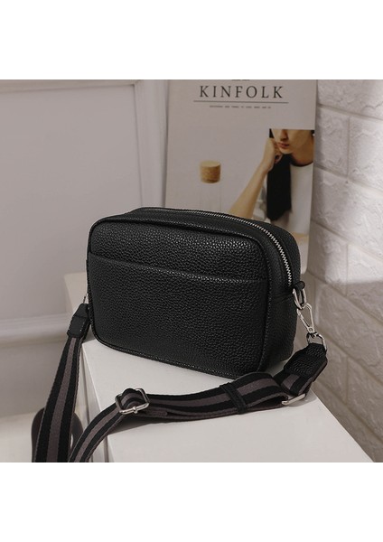 Siyah Moda Kadın Çantası 2022 Yeni Trend Katı Pu Messenger Çanta Kadın Küçük Çanta Kadın Tek Omuz Çantası Küçük Basit Kare Çanta (Yurt Dışından)