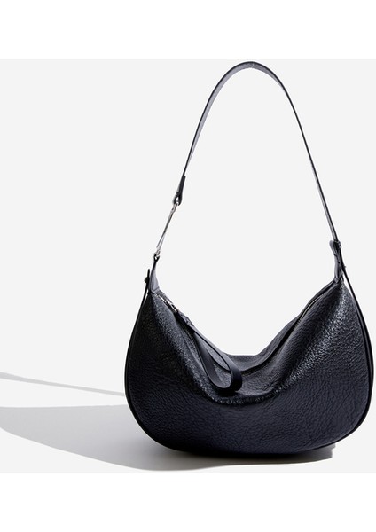 Siyah 100% Inek Derisi Moda Omuz Çantaları Kadın Rahat Kadınlar Için Crossbody Çanta Dumpling Bao Düz Renk Basit Çanta Kadın 's Çanta (Yurt Dışından)