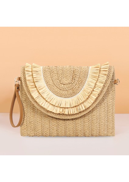 Sarı Rahat Hasır Çanta Kadın Dokuma Plaj Bayanlar Için Crossbody Çanta Debriyaj Çanta Rattan El Yapımı Omuz Çantaları Yaz Kadın Çanta (Yurt Dışından)