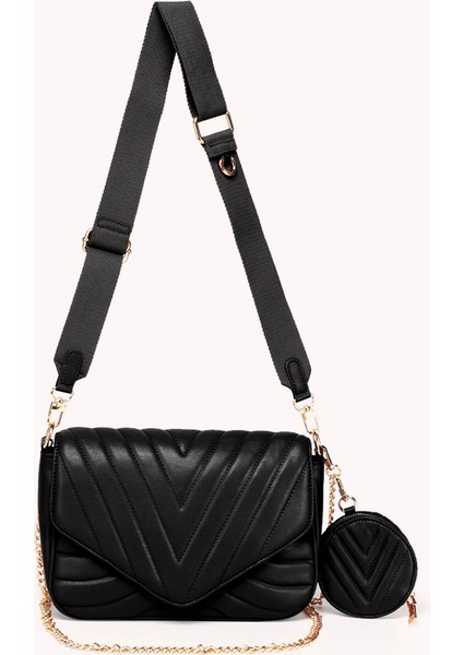 Siyah Pu Omuz Çantaları Deri Crossbody Çanta Zincirleri Eşkenar Dörtgen Desenli Küçük Para Çantası ile Seyahat Bayan Günlük Çanta (Yurt Dışından) indirimleri