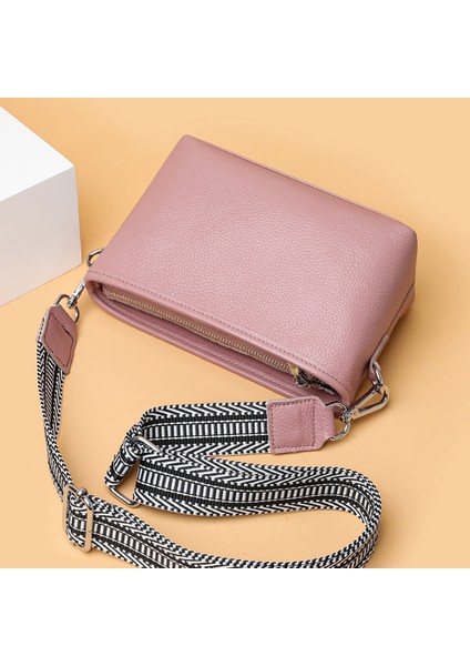 Pembe Moda Crossbody Çanta Geniş Kumaş Kayış Klasik Birinci Katman Dana Cüzdanlar Yumuşak Düz Renk Hafta Sonu Tatili Için Basit Taşınabilir (Yurt Dışından)