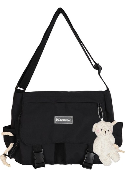 Siyah Japon Harajuku Naylon Messenger Kılıfı Moda Rahat Kadın Crossbody Çanta Spor Seyahat Için Büyük Kapasiteli Lise Kitap Çantası (Yurt Dışından)