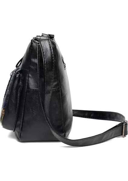 Kolye ile Siyah Kadın Askılı Çanta 2023 Yeni Koyun Derisi Tahıl Crossbody Çanta Gençlik Moda Rahat Büyük Kapasiteli Bayanlar Omuzdan Askili Çanta (Yurt Dışından) modelleri