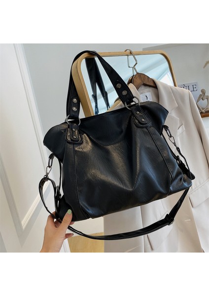 Siyah Vintage Çanta Kadınlar Için Yumuşak Pu Deri Omuz Çantası Büyük Kapasiteli Lüks Bayan Çanta Moda Marka Omuz Çantası Alışveriş Çantası (Yurt Dışından) indirimleri