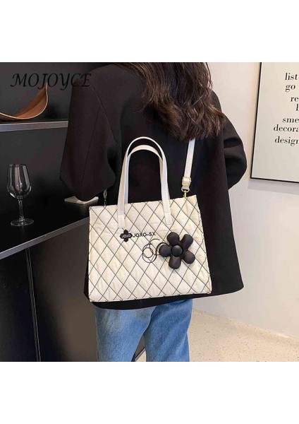 Beyaz Moda Omuz Çantaları Ekose Çiçek Kadın En Saplı Çanta Basit Fermuar Omuz Crossobody Çanta Rahat Kadın Için Büyük Kapasiteli (Yurt Dışından) fiyatları