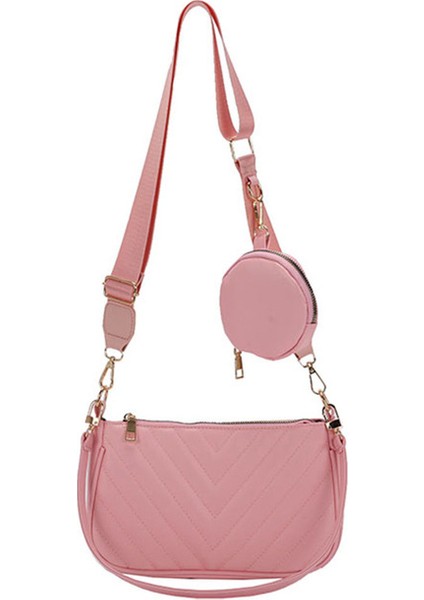 Pembe 2 In 1 Telefon Kılıfı Düz Renk Moda Niş Kapitone Omuz Çantaları Küçük Bozuk Para Cüzdanı ile Seyahat Alışveriş Için Pu Deri (Yurt Dışından)