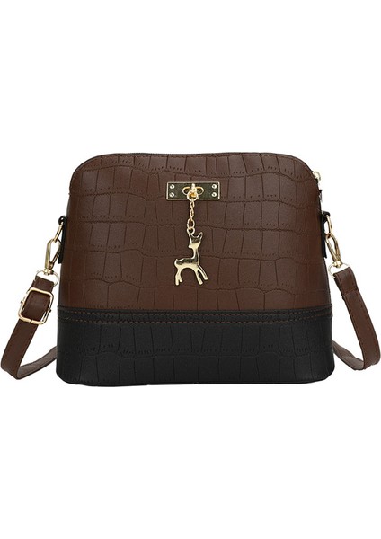 Kahverengi Moda Rahat Kadın Crossbody Çanta Timsah Desen Deri Omuz Çantası Geyik Dekor Telefon Çanta Çanta Alışveriş Için Küçük (Yurt Dışından)