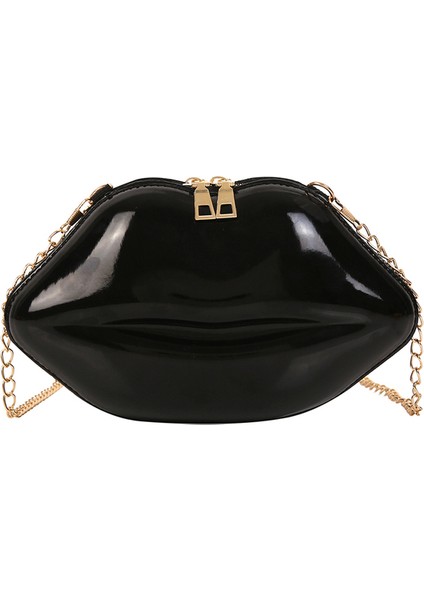 Siyah Dudaklar Şekil Pvc Çanta Kadın Fermuarlı Omuz Çantası Crossbody Messenger Telefonu Çanta Akşam Parti Manşonlar Bolsas Fesmallna Hediye (Yurt Dışından)