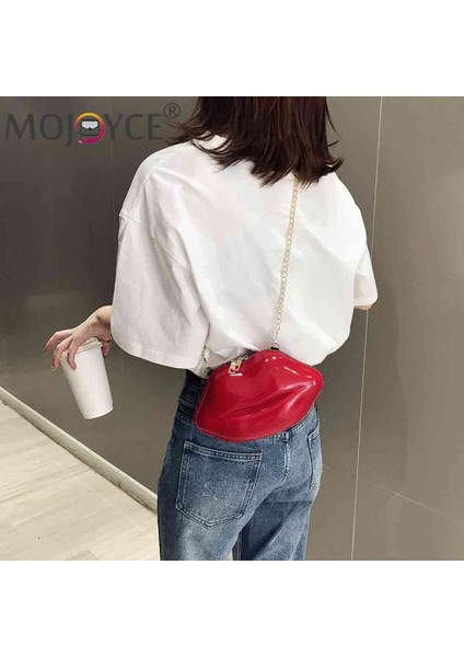 Siyah Dudaklar Şekil Pvc Çanta Kadın Fermuarlı Omuz Çantası Crossbody Messenger Telefonu Çanta Akşam Parti Manşonlar Bolsas Fesmallna Hediye (Yurt Dışından) indirimleri