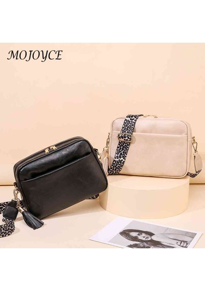 Siyah Kadın Moda Messenger Kılıfı Düz Renk Crossbody Çantası Geniş Kayış Püsküller Zip Küçük Kare Bayanlar Kız Için Pu Deri (Yurt Dışından) modelleri