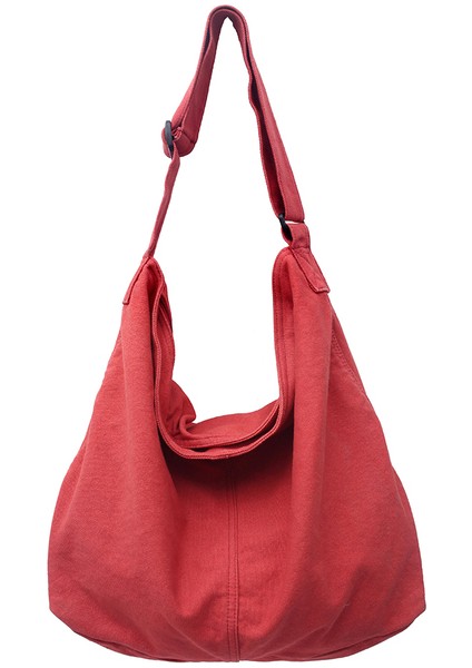 Kırmızı Japon Harajuku Kanvas Omuz Çantası Düz Renk Retro Crossbody Messenger Çanta Yumuşak Cepler Seyahat Için Büyük Kapasiteli (Yurt Dışından)