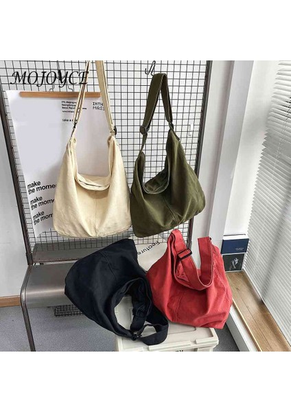 Kırmızı Japon Harajuku Kanvas Omuz Çantası Düz Renk Retro Crossbody Messenger Çanta Yumuşak Cepler Seyahat Için Büyük Kapasiteli (Yurt Dışından) modelleri