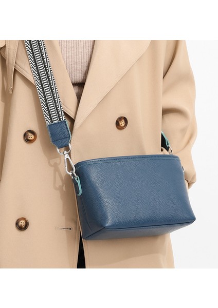 Göl Mavi Gelişmiş Doku Inek Derisi Deri Çanta Kadınlar Için Tote Geniş Kayış Omuz Çantası Katı Tasarımcı Crossbody Çanta Çanta Bayan Satchel (Yurt Dışından) indirimleri