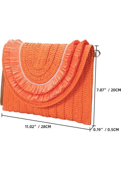 Turuncu Rahat Hasır Çanta Kadın Dokuma Plaj Bayanlar Için Crossbody Çanta Debriyaj Çanta Rattan El Yapımı Omuz Çantaları Yaz Kadın Çanta (Yurt Dışından)