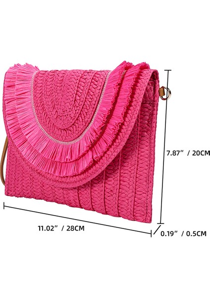 Gül Kırmızı Hasır Çanta Kadın El Dokuması Crossbody Çanta Vintage Manşonlar Çanta Çanta Büyük Kapasiteli Rahat Dokuma Bayanlar Plaj Omuz Çantası (Yurt Dışından) fiyatları