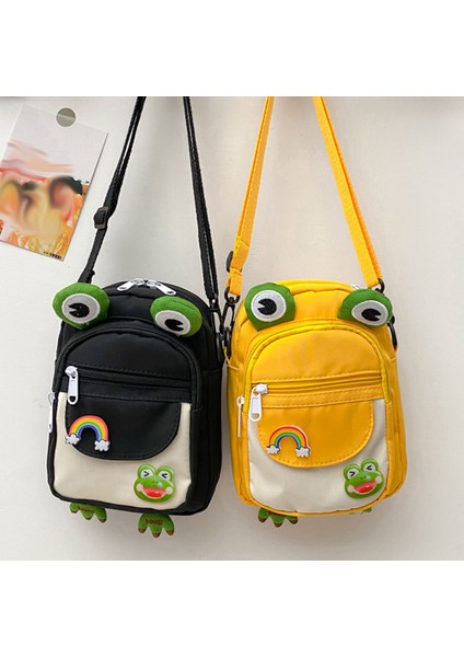 Siyah Yeni Stil Karikatür Kurbağa Askılı Çanta Moda Rahat Omuz Crossbody Kanvas Çanta Japon Günlük Sevimli Kız Küçük Tote Çanta Çanta (Yurt Dışından) modelleri