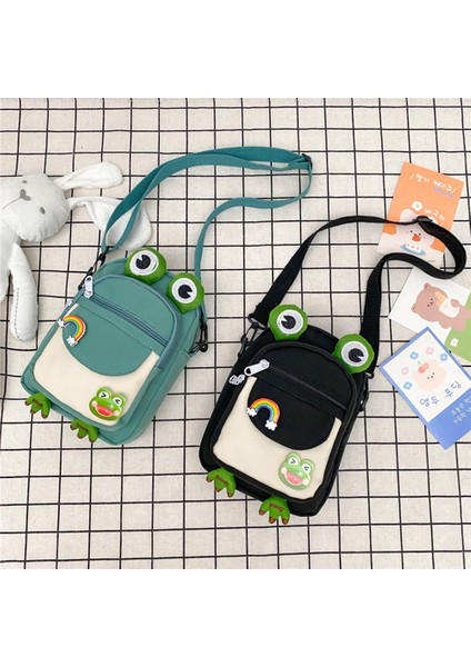 Siyah Yeni Stil Karikatür Kurbağa Askılı Çanta Moda Rahat Omuz Crossbody Kanvas Çanta Japon Günlük Sevimli Kız Küçük Tote Çanta Çanta (Yurt Dışından) fırsatları