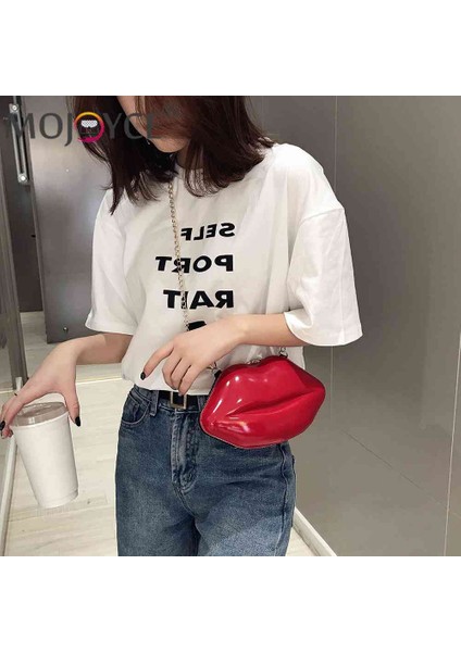 Pembe Dudaklar Şekil Pvc Çanta Kadın Fermuarlı Omuz Çantası Crossbody Messenger Telefonu Çanta Akşam Parti Manşonlar Bolsas Fesmallna Hediye (Yurt Dışından) fiyatları
