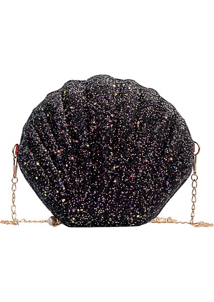 Siyah Kadın Omuz Çantaları Kabuk Çanta Zinciri Sevimli Payetler Küçük Çanta Fermuar Kadınlar Için Crossbody Çanta Omuz Tote Messenger Çanta (Yurt Dışından)