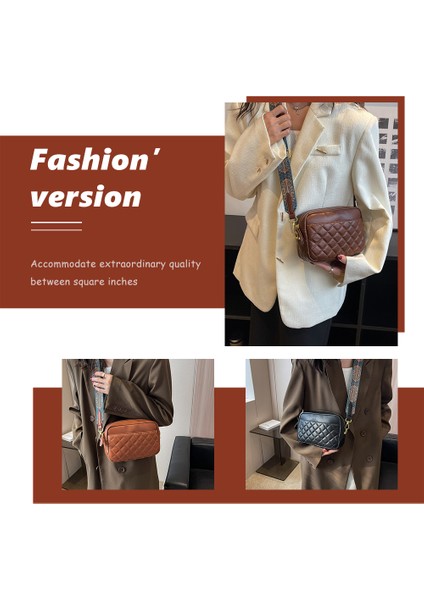 Siyah Retro Omuz Çantası Kapitone Pu Deri Omuz Crossbody Çanta Baskılar Geniş Kayış Eşkenar Dörtgen Desen Katı Fermuar Küçük Kadın Satchel (Yurt Dışından) indirimleri