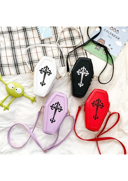 Kırmızı Retro Omuz Çantaları Tabut Şekli Moda Crossbody Çanta Pu Deri Omuz Çantası Çapraz Cadılar Bayramı Tema Partisi Için (Yurt Dışından) fırsatları