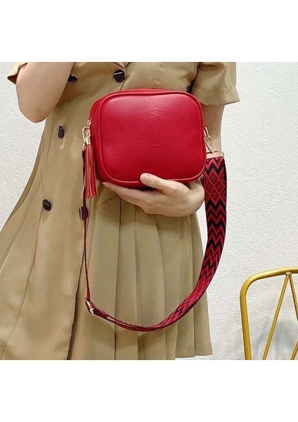 Kırmızı Moda Bayan Çanta Püskül Koltukaltı Çanta Pu Deri Geniş Kayış Hafta Sonu Tatili Için Basit Yumuşak Taşınabilir Rahat Düz Renk (Yurt Dışından)