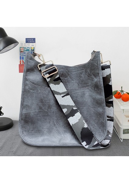 Gri Vintage Tote Çanta Dokuma Geniş Askı Sling Crossbody Çanta Moda Katı Retro Deri Bayanlar Kızlar Için Ayarlanabilir Kemer Günlük Çanta (Yurt Dışından)