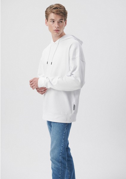 Erkek Kapüşonlu Beyaz Basic Sweatshirt 0610062-620