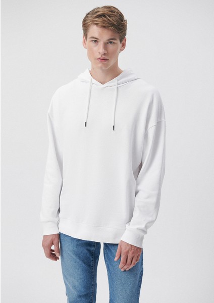 Erkek Kapüşonlu Beyaz Basic Sweatshirt 0610062-620