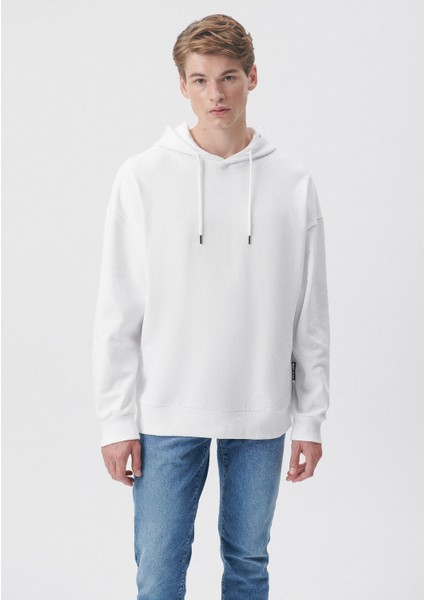 Erkek Kapüşonlu Beyaz Basic Sweatshirt 0610062-620