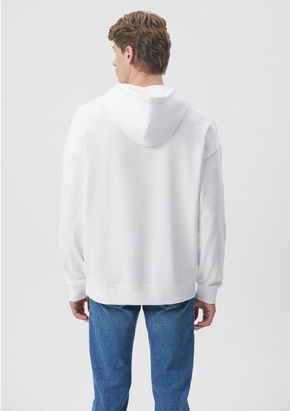 Erkek Kapüşonlu Beyaz Basic Sweatshirt 0610062-620