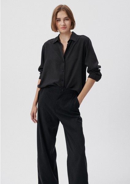 Kadın Lux Touch Siyah Tencel Gömlek 1210554-900