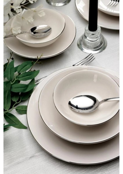 Pure 24 Parça 6 Kişilik Bone Yemek Takımı Platin File