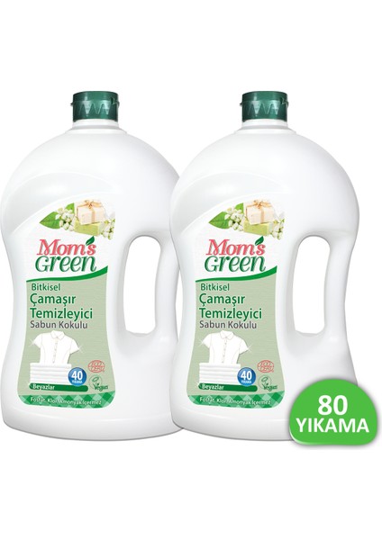 2'li Set Sertifikalı Bitkisel Çamaşır Deterjanı Beyazlar İçin 1500 ml*2 // 80 Yıkama