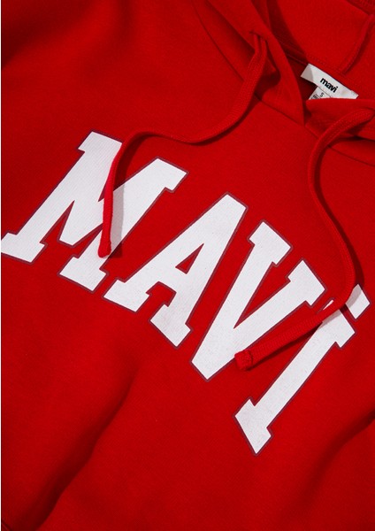 Kadın Mavi Logo Baskılı Kapüşonlu Kırmızı Sweatshirt 1600361-86417