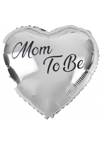 Gümüş Kalp Siyah Mom To Be Yazılı Folyo Balon