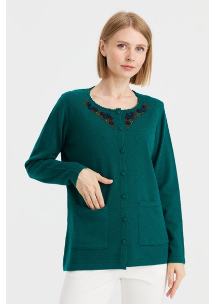 Kadın Sıfır Yaka Kenarı Dantel Işlemeli Yün Hırka K.ö.başı