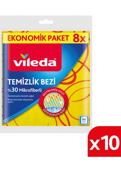 10 Paket 8'li 30% Mikrofiberli Mutfak Bezi